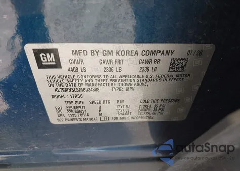 2021 Chevrolet Trailblazer Awd Ls z USA, uszkodzony, nr VIN KL79MNSL8MB034808